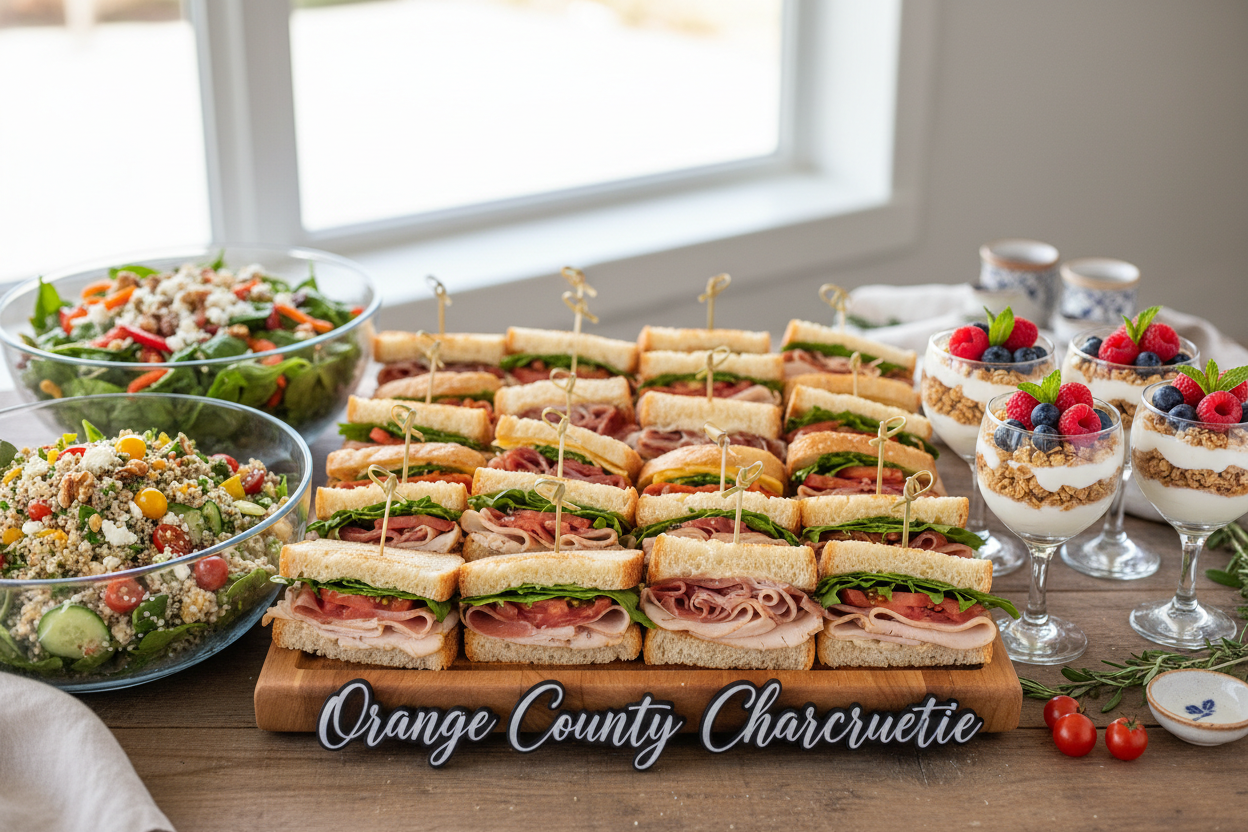 an image for the orange county which shows some sandwiches, salads, perfait cups